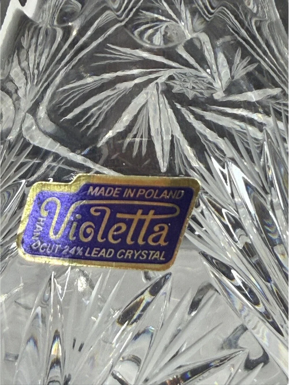 Vintage Violetta Poland 24% Lead Crystal Decanter with Stopper Hand Cut Glass